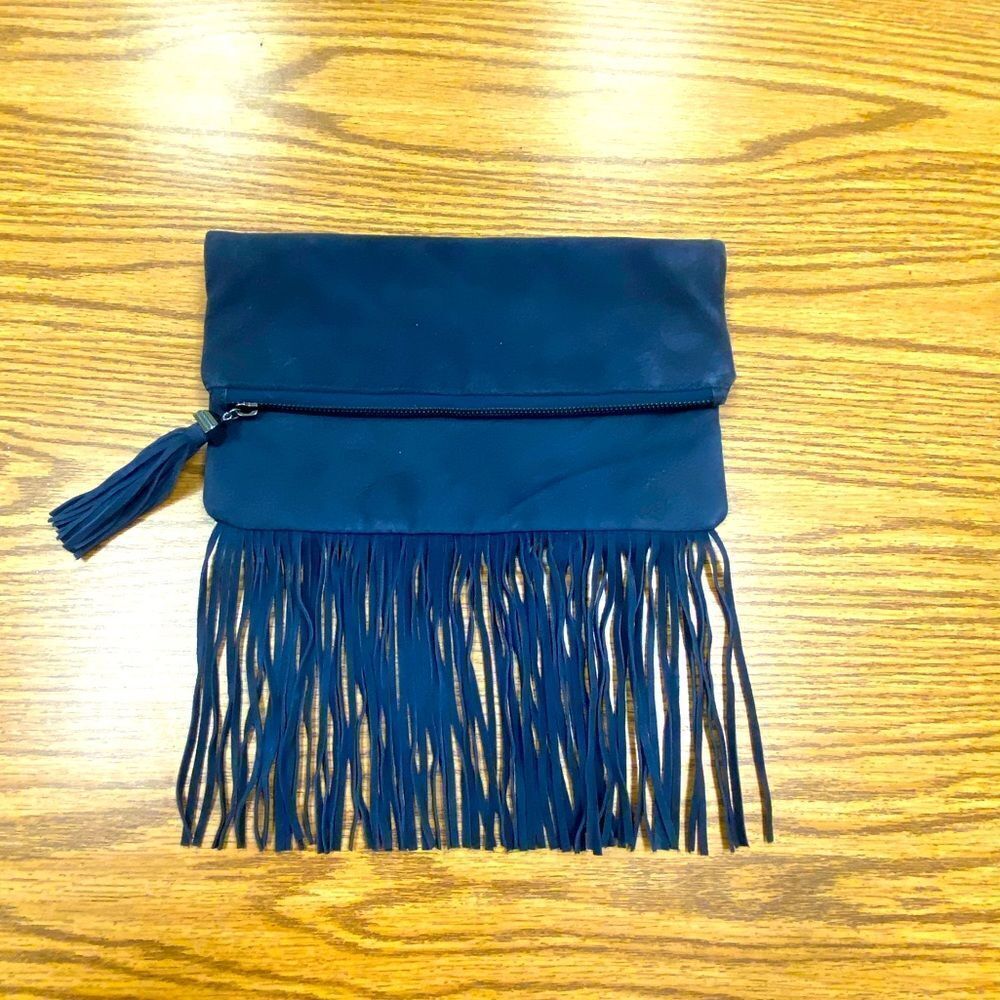BCBG Max Azaria, fringe suede clutch purse or shoulder bag